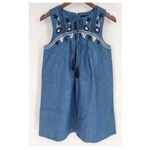 Blue Rain Chambray Embroidered Shift Mini Dress Women's XS